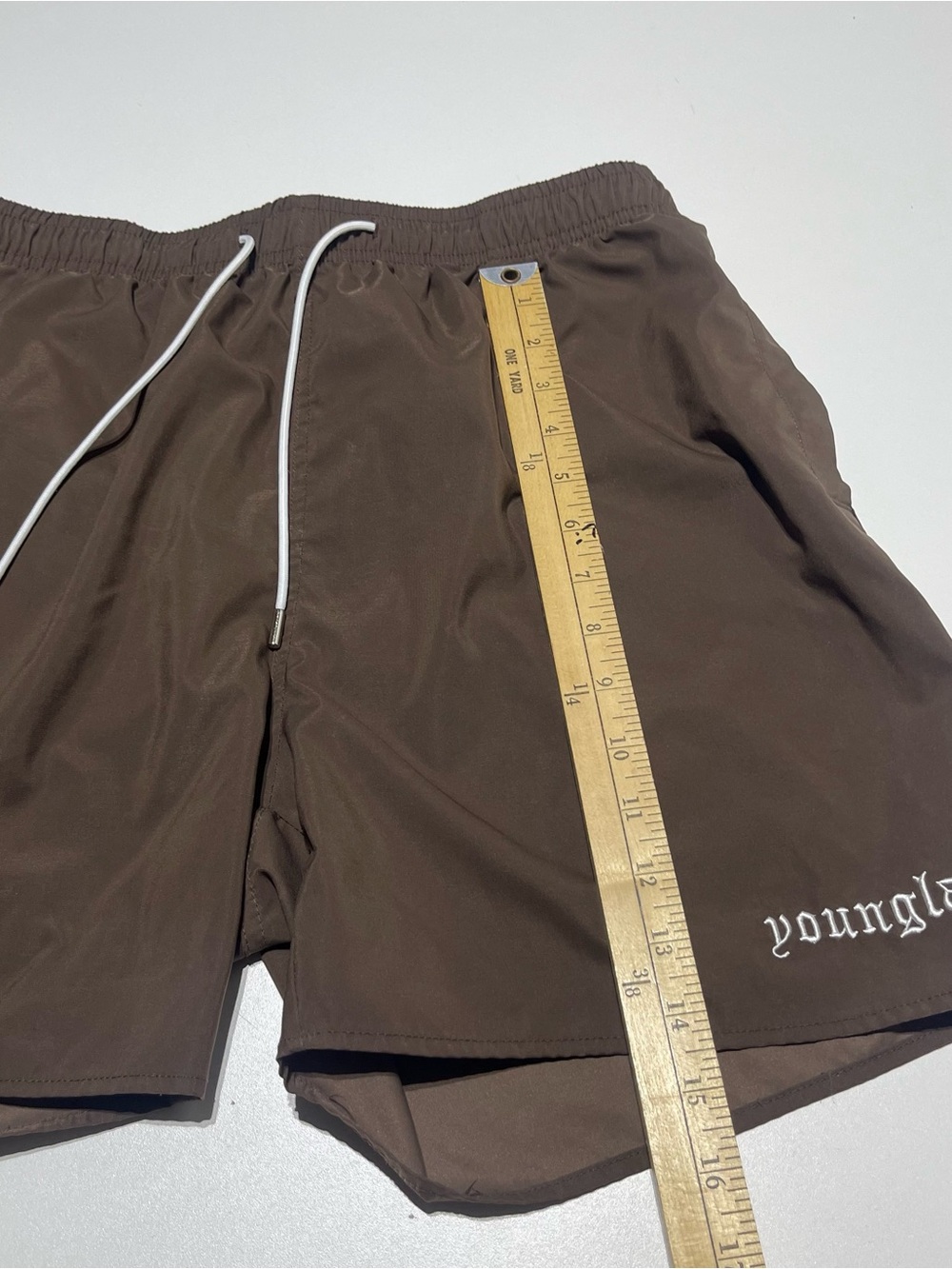 YoungLA Swim Drawstring Chocolate Brown Athletic Short Men’s Size L Gym Training - Picture 4 of 6